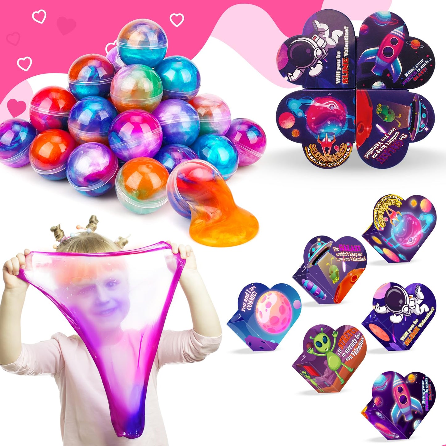 Gralima 30 Pack Galaxy Slime Valentines for Kids Classroom — Valentine Cards & Slime Gifts for School
