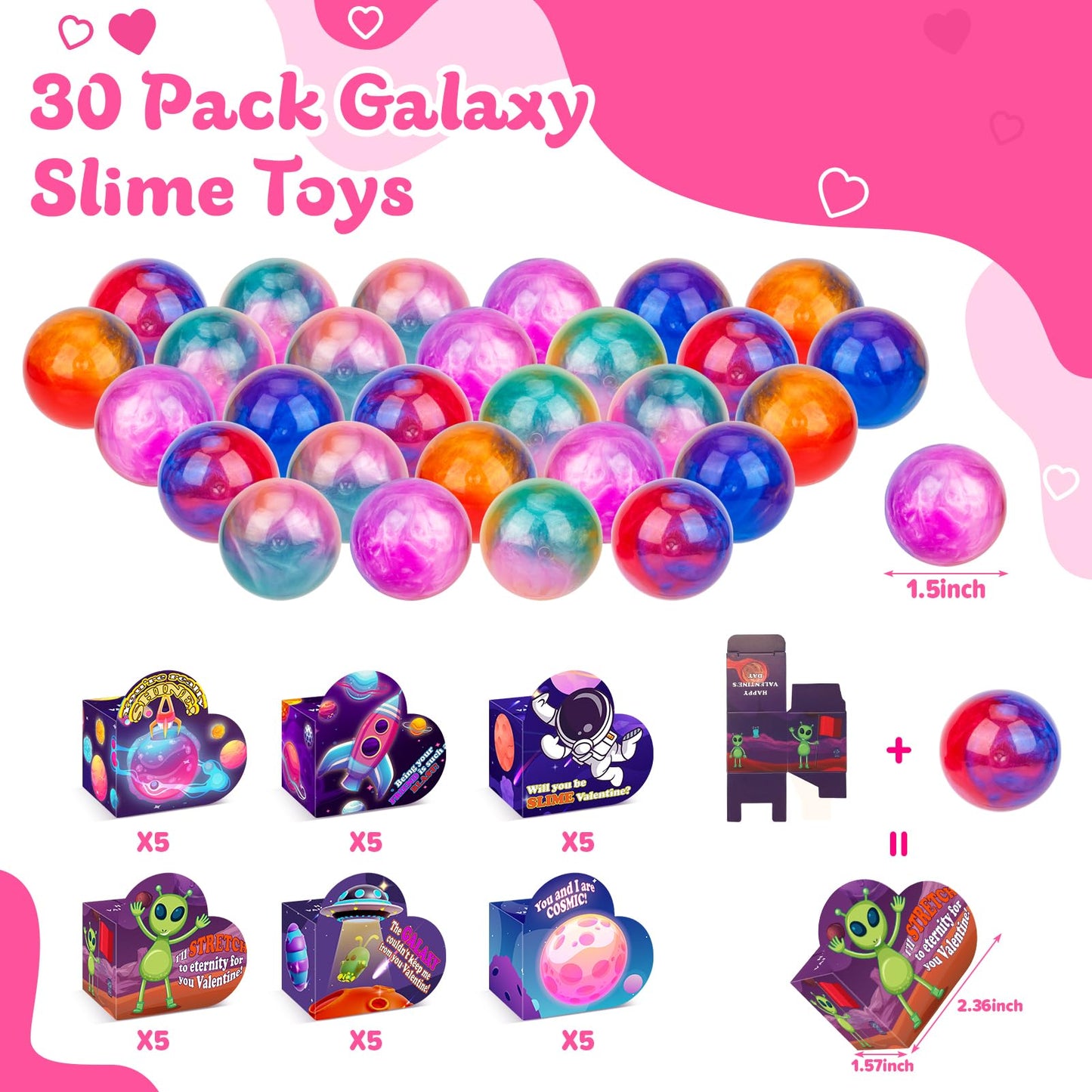 Gralima 30 Pack Galaxy Slime Valentines for Kids Classroom — Valentine Cards & Slime Gifts for School