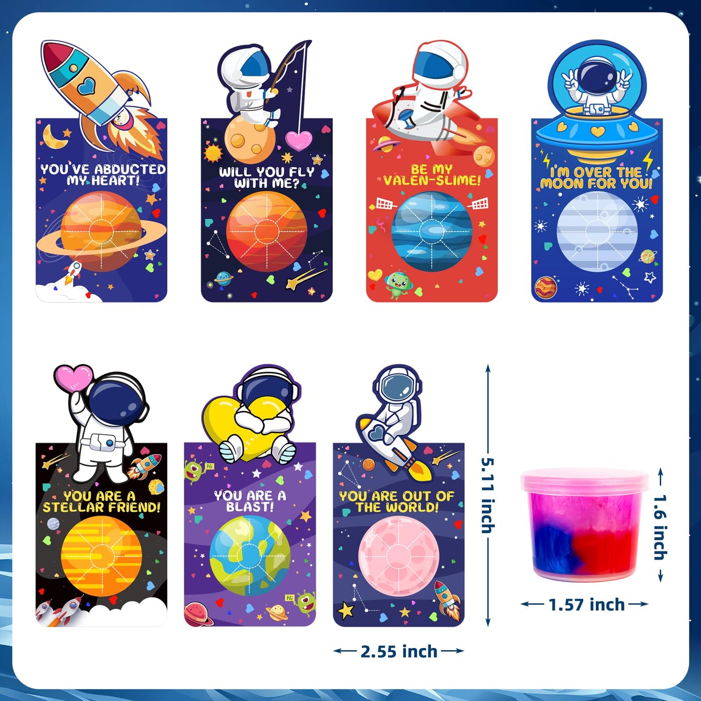 Gralima 28-Pack Galaxy Slime Valentines for Kids – Classroom Gifts