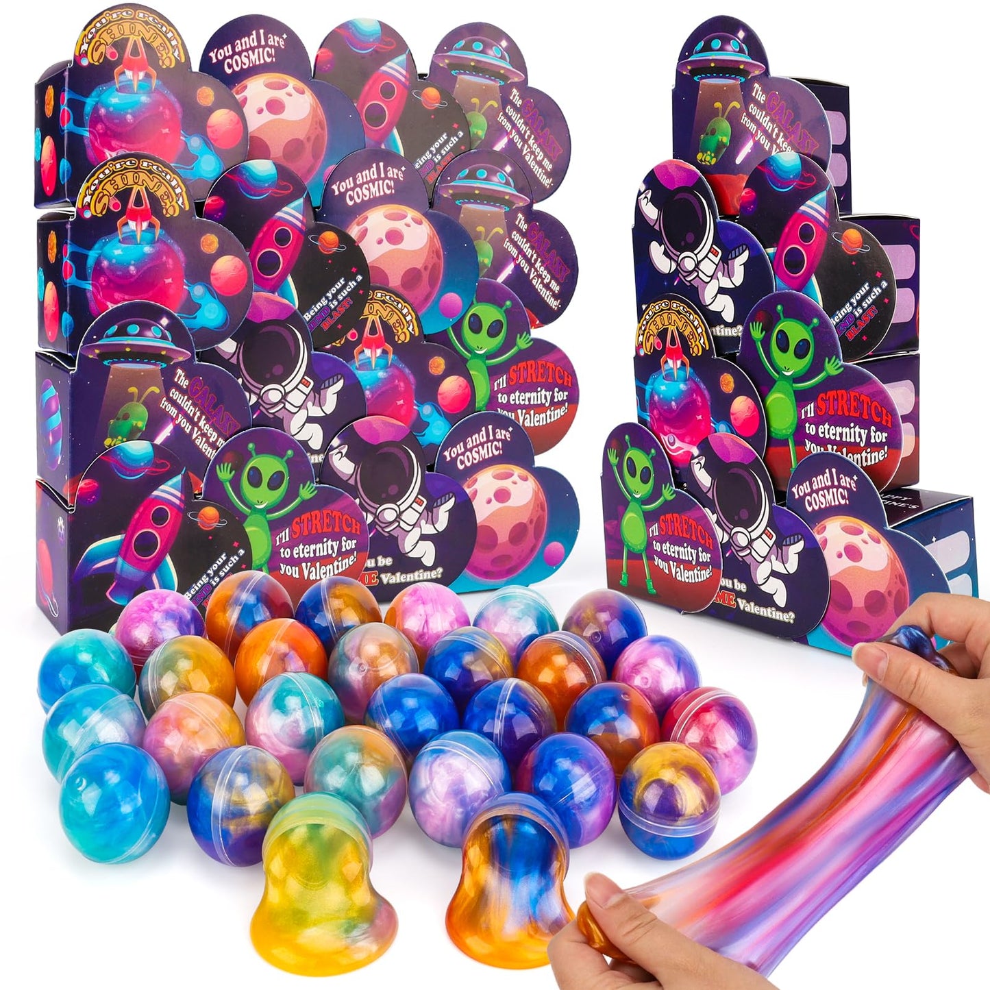 Gralima 30 Pack Galaxy Slime Valentines for Kids Classroom — Valentine Cards & Slime Gifts for School