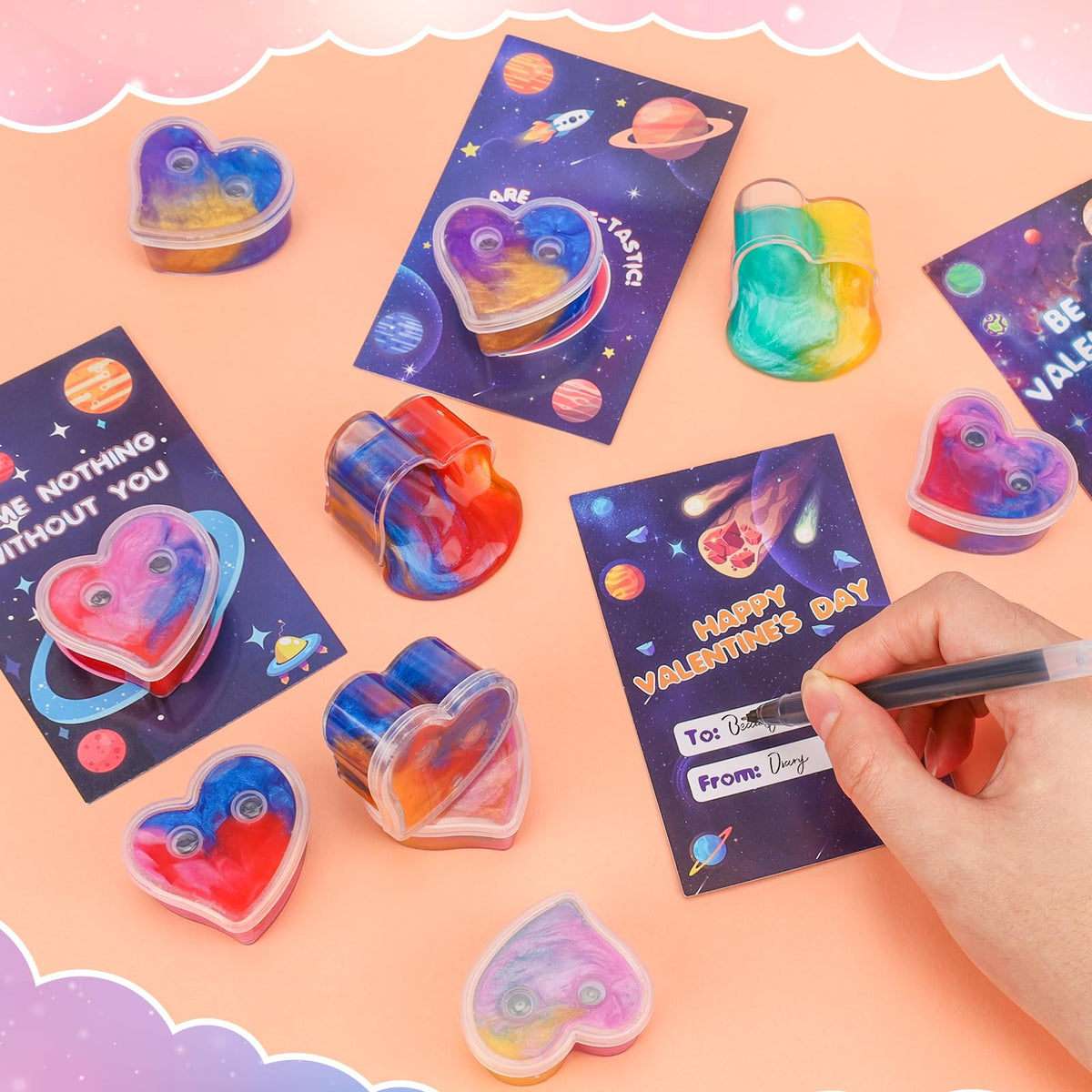 Gralima 28-Pack Galaxy Slime Valentines for Kids — Classroom Cards & Gifts
