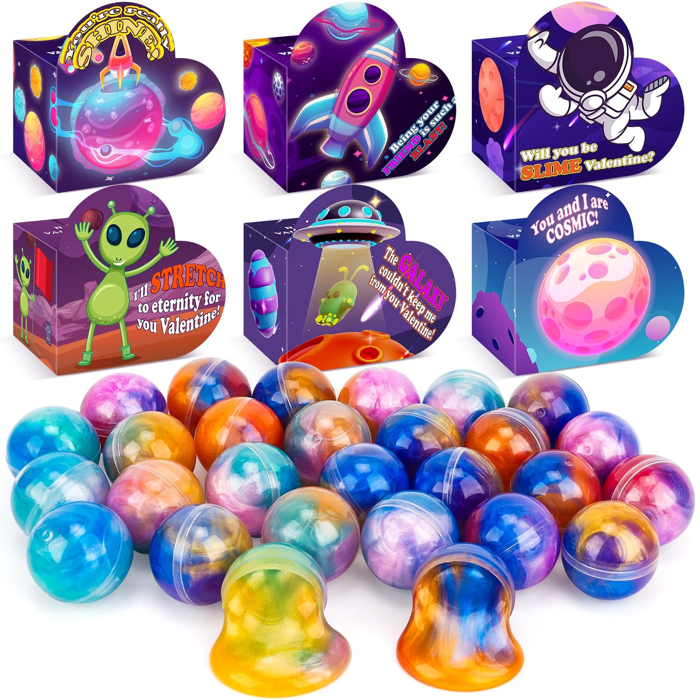 Gralima 30 Pack Galaxy Slime Valentines for Kids Classroom — Valentine Cards & Slime Gifts for School