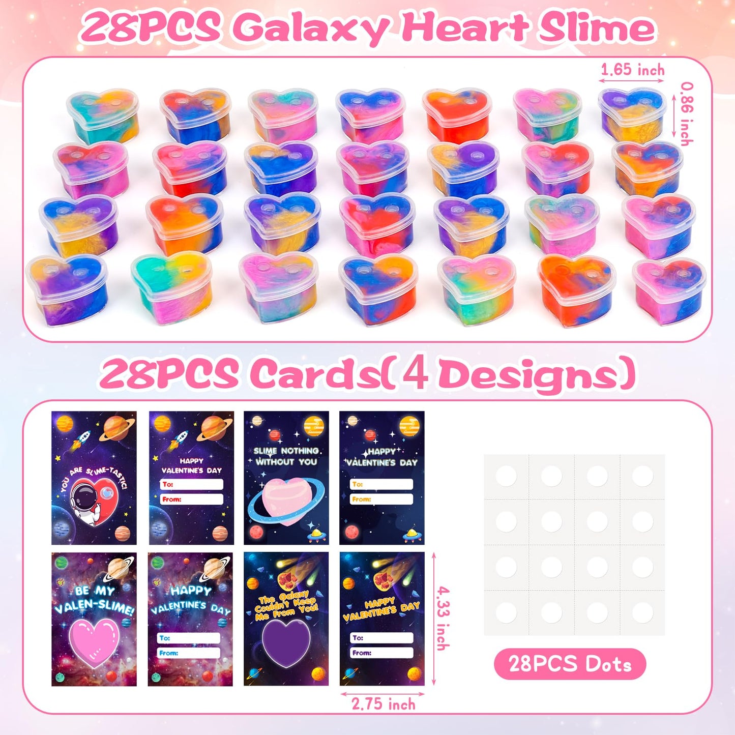 Gralima 28-Pack Galaxy Slime Valentines for Kids — Classroom Cards & Gifts