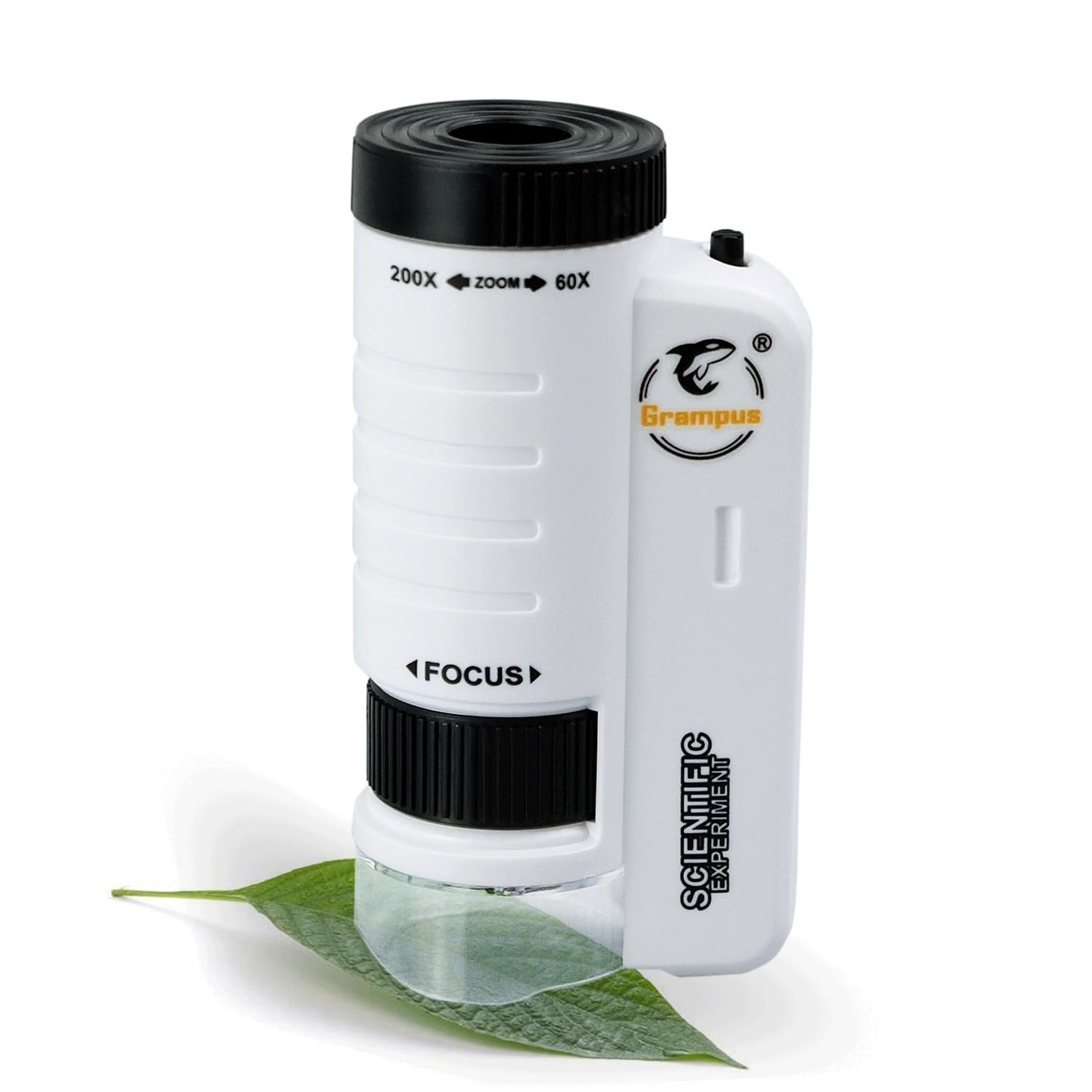 Grampus 60x-200x LED Pocket Microscope | Portable Handheld STEM Toy
