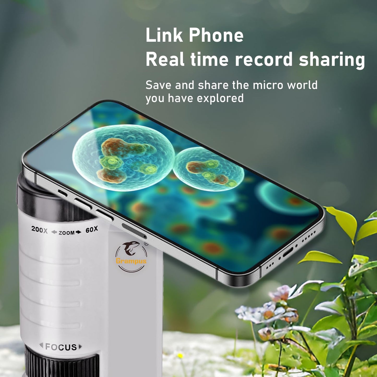 Grampus 60x-200x LED Pocket Microscope | Portable Handheld STEM Toy