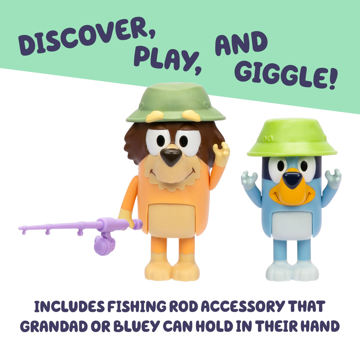 Bluey Fishing with Grandad 2-Pack Action Figures – Portable Toys for Kids 3+