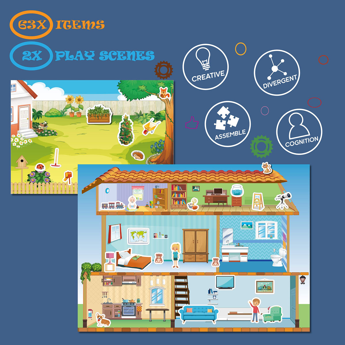 GRANDLMOON Magnetic Portable Playboard Doll House – 65 Pcs Travel Learning Toy
