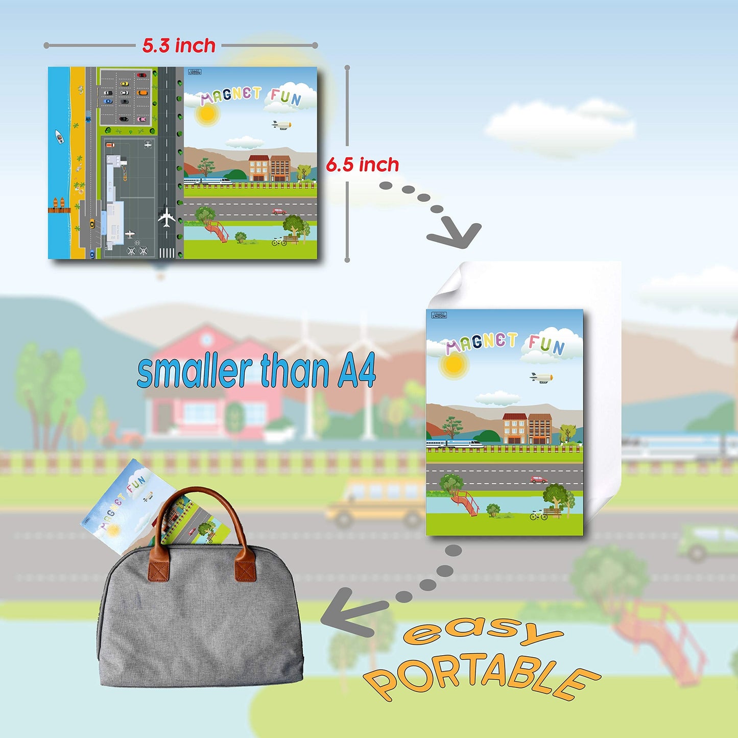 GRANDLMOON Magnetic Portable Playboard: 39 Pcs Cars, Planes, Boats & Vehicles for Travel & Learning