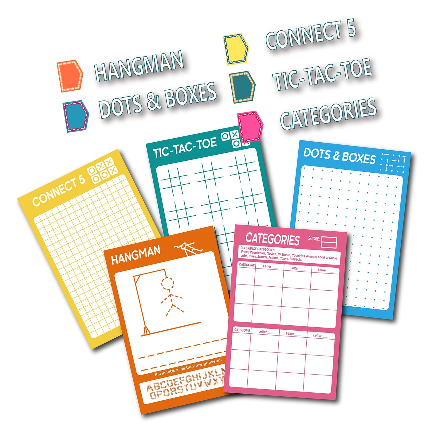 GRANDLMOON 5-Game Travel Pad – Portable 6x9-in Kids Activity Pad with 75 Sheets