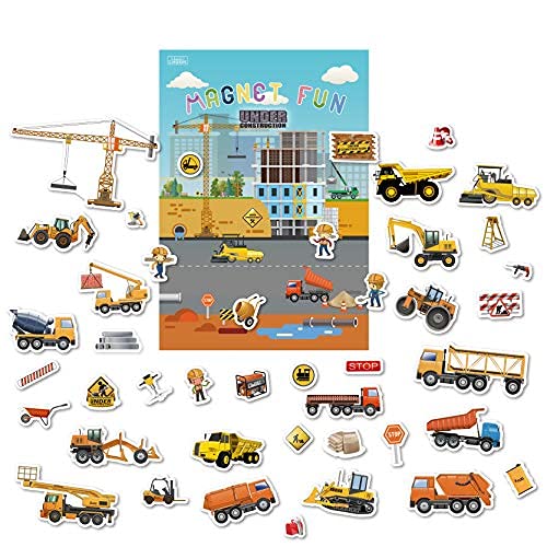 GRANDLMOON Magnetic Portable Playboard – Construction Site Vehicles (44 Pcs)