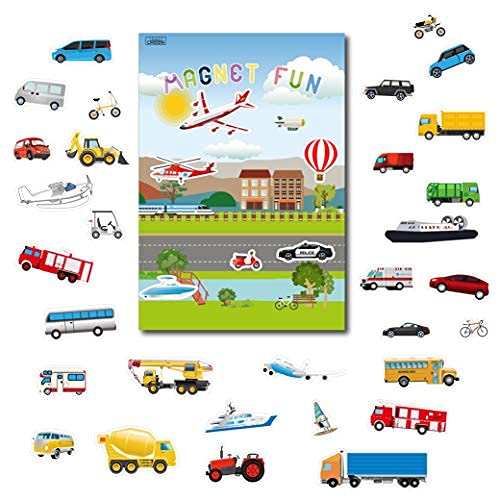 GRANDLMOON Magnetic Portable Playboard: 39 Pcs Cars, Planes, Boats & Vehicles for Travel & Learning
