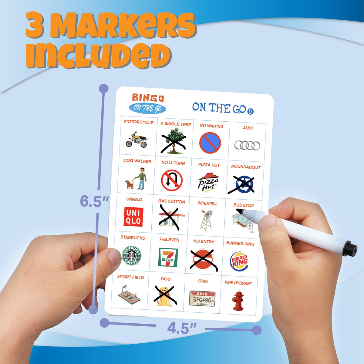 GRANDLMOON Car Bingo Game: 48 Designs, 9 Themes, 3 Markers for Kids (Ages 3–8)