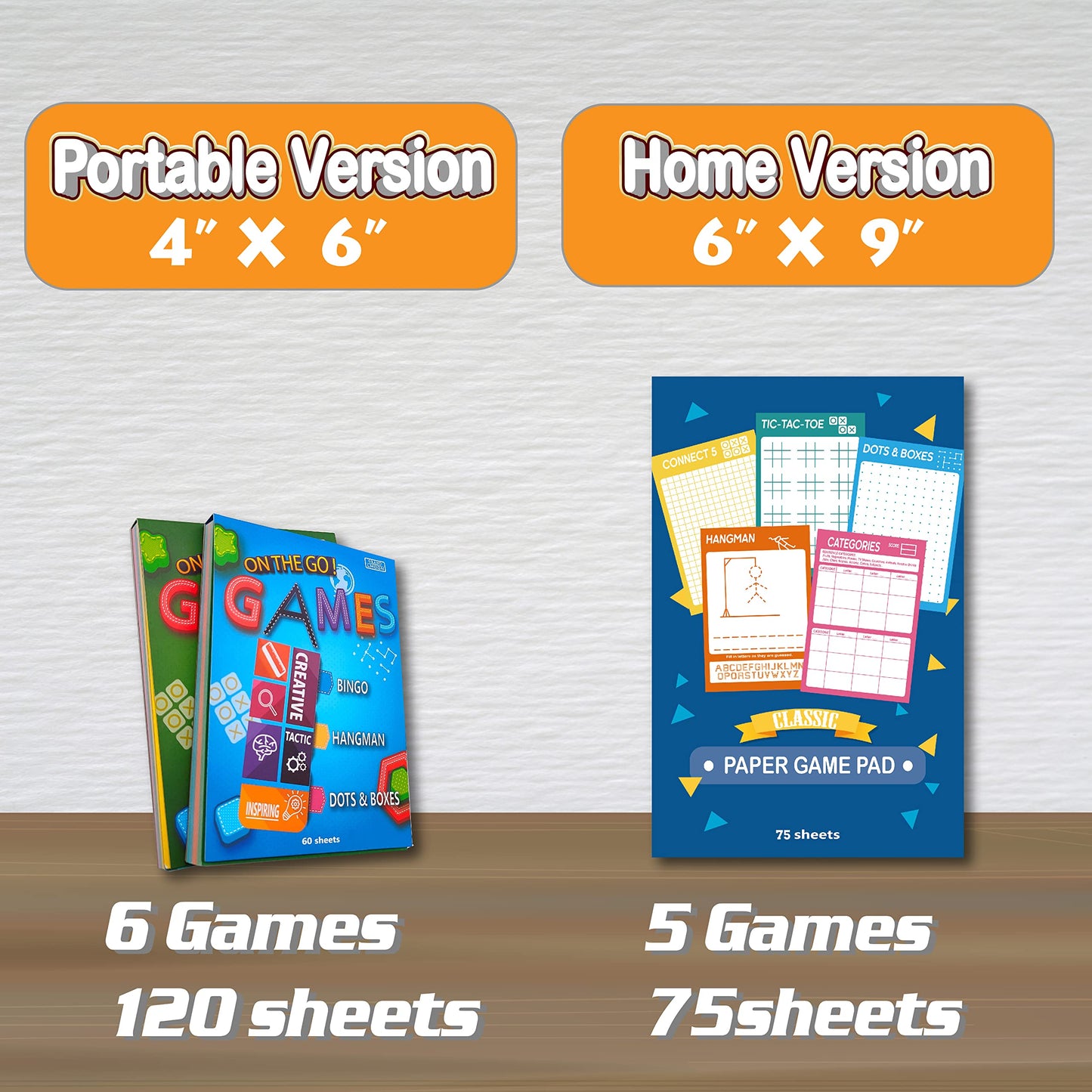GRANDLMOON 6-Game Portable Travel Notepad – 2 Pads x 60 Sheets (4x6 in)
