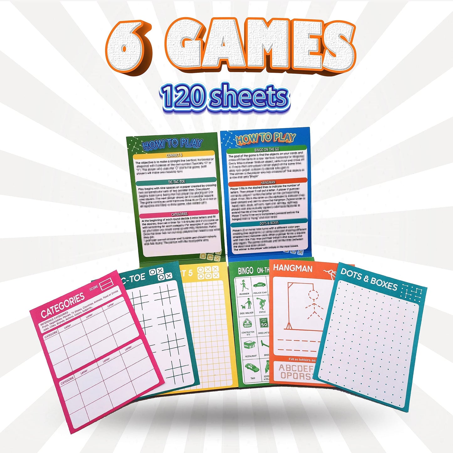 GRANDLMOON 6-Game Portable Travel Notepad – 2 Pads x 60 Sheets (4x6 in)