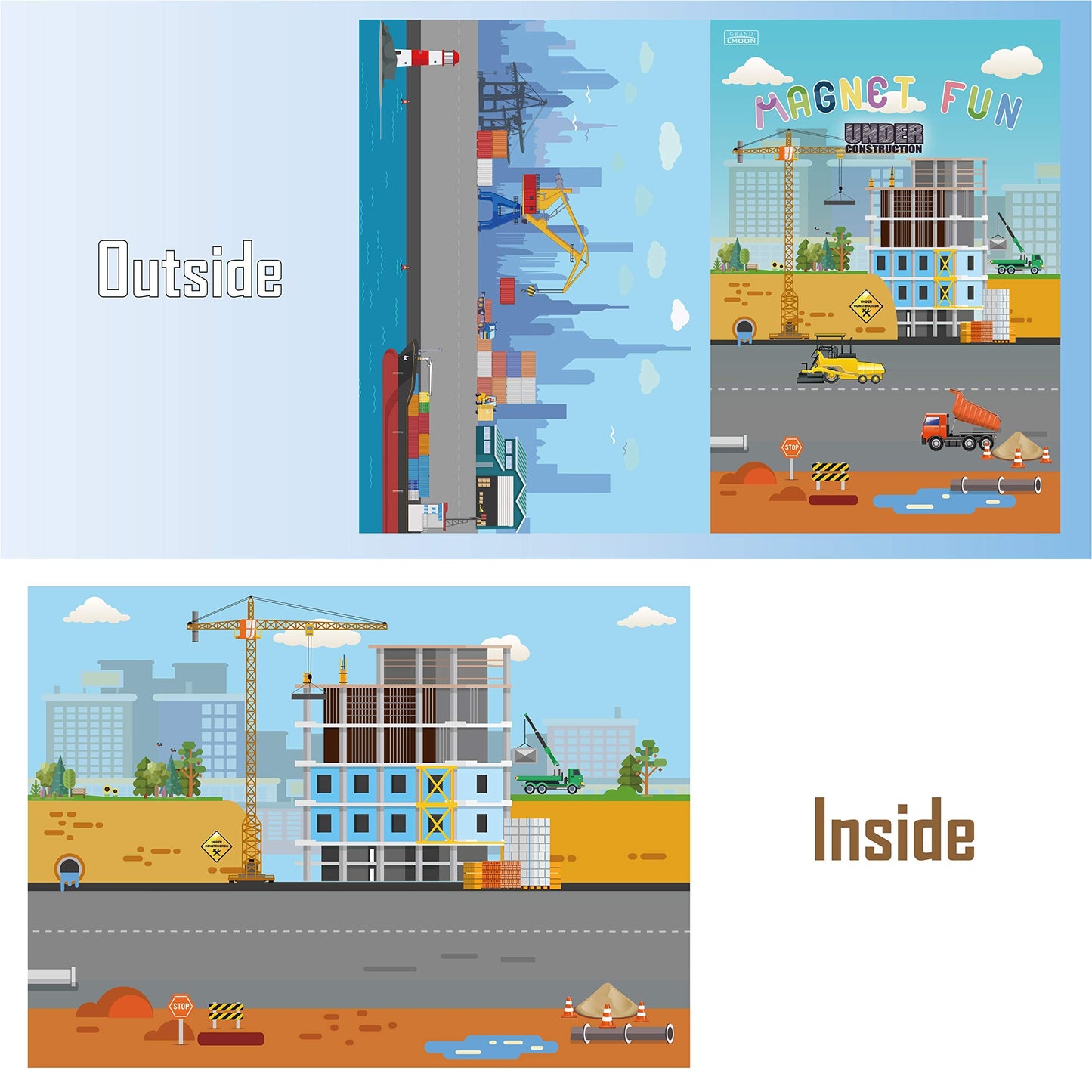 GRANDLMOON Magnetic Portable Playboard – Construction Site Vehicles (44 Pcs)