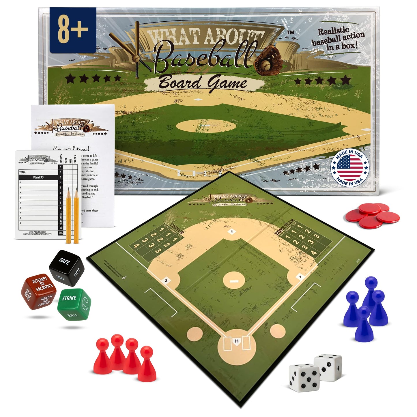 Grandma Smiley's Baseball Board Game – Indoor Family Fun for Kids 8-12, Basic & Advanced Play