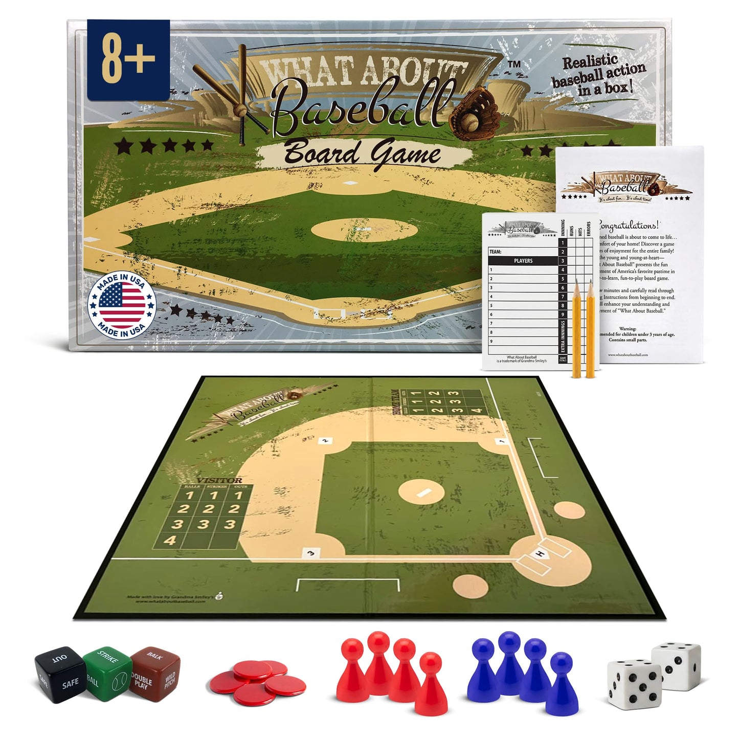 Grandma Smiley's Baseball Board Game – Indoor Family Fun for Kids 8-12, Basic & Advanced Play