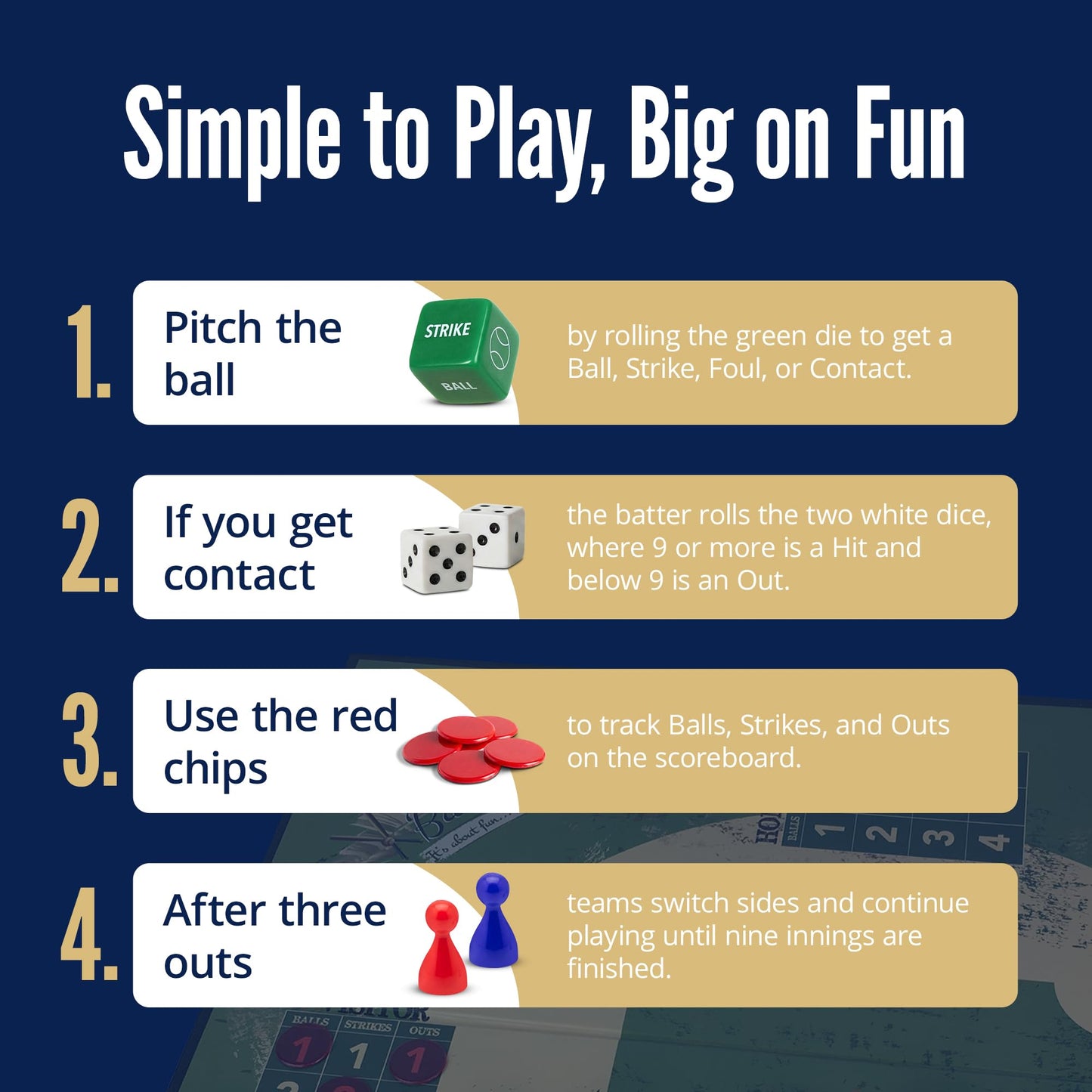 Grandma Smiley's Baseball Board Game – Indoor Family Fun for Kids 8-12, Basic & Advanced Play