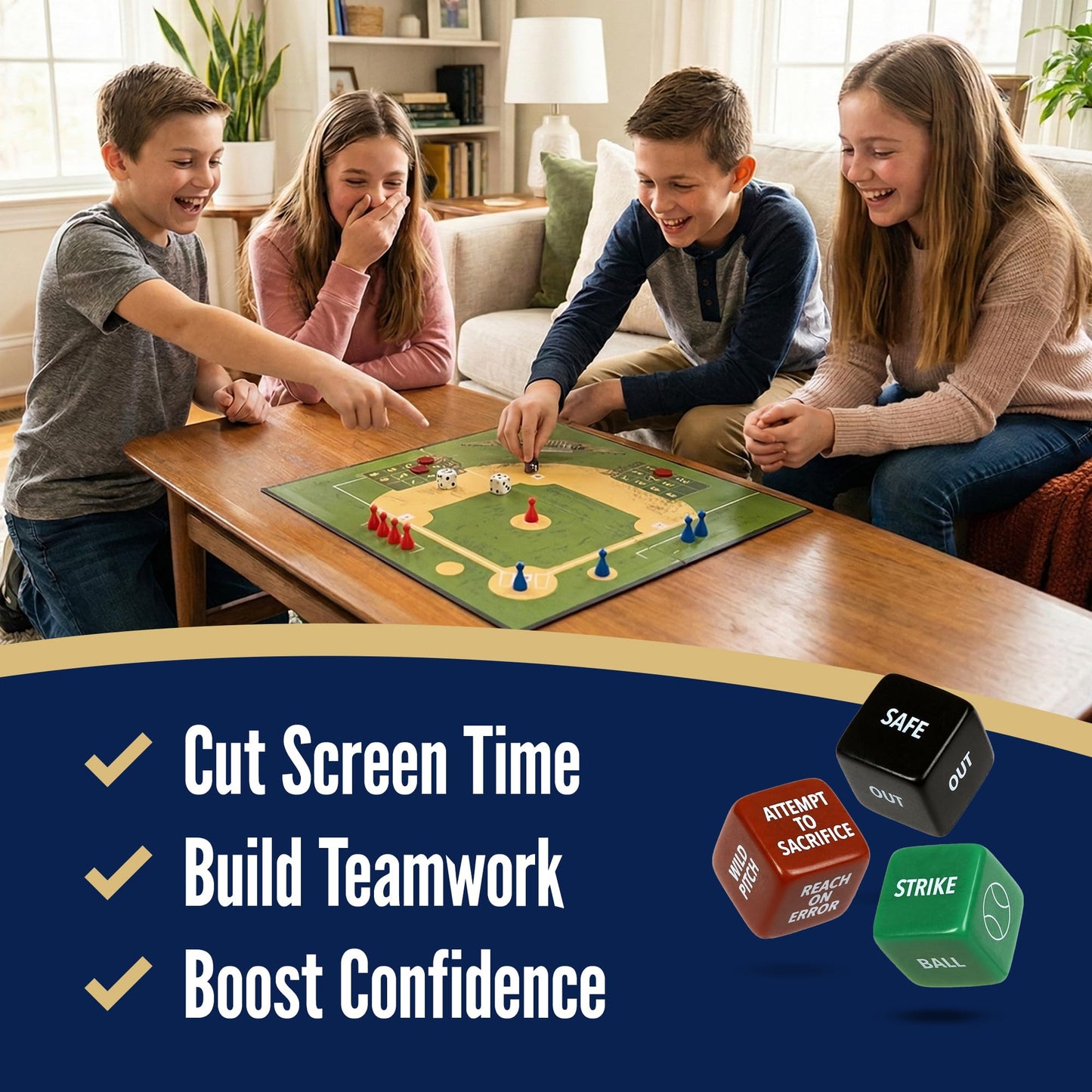 Grandma Smiley's Baseball Board Game – Indoor Family Fun for Kids 8-12, Basic & Advanced Play