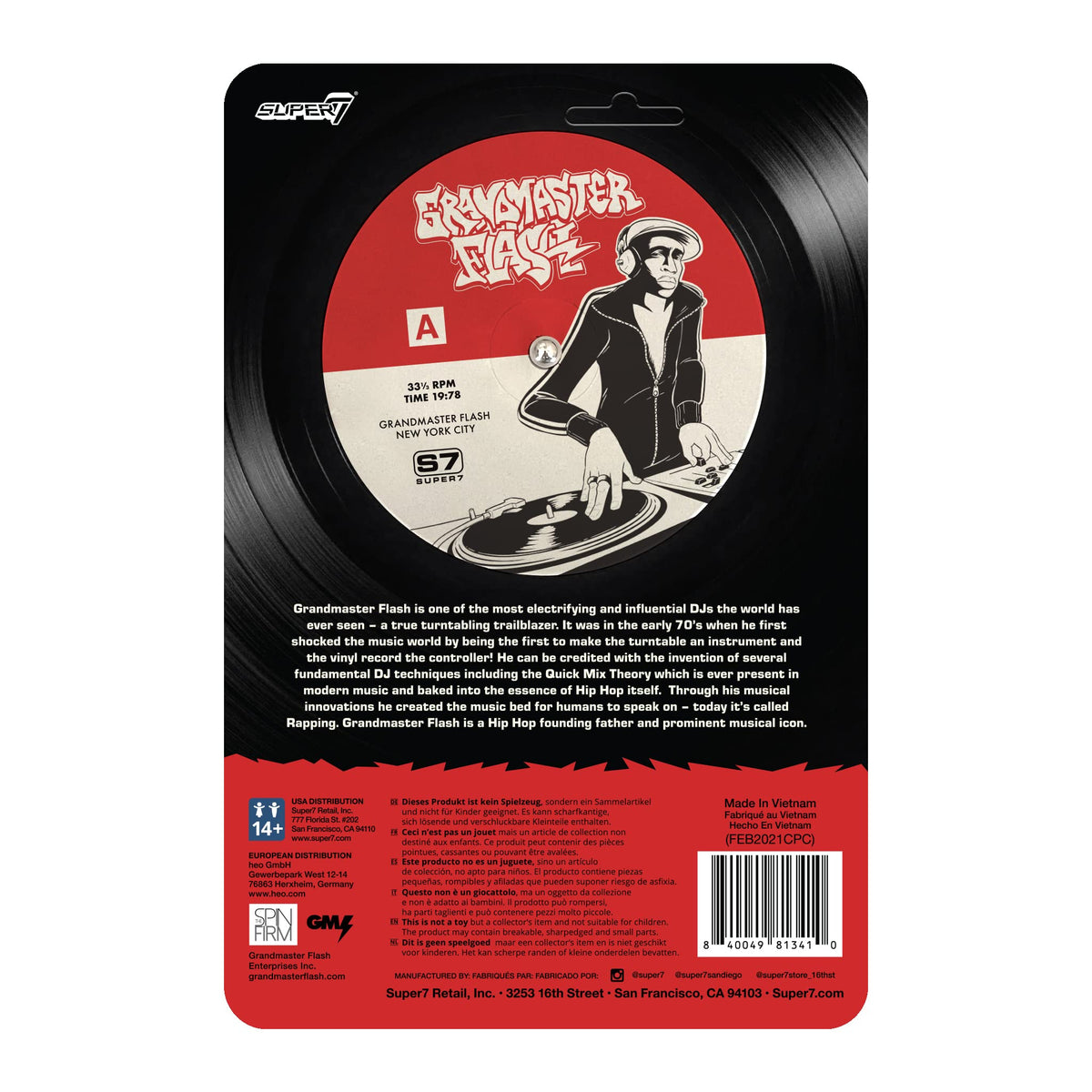 Super7 Grandmaster Flash 3.75-inch Action Figure with Turntable Accessory | Hip Hop Collectibles