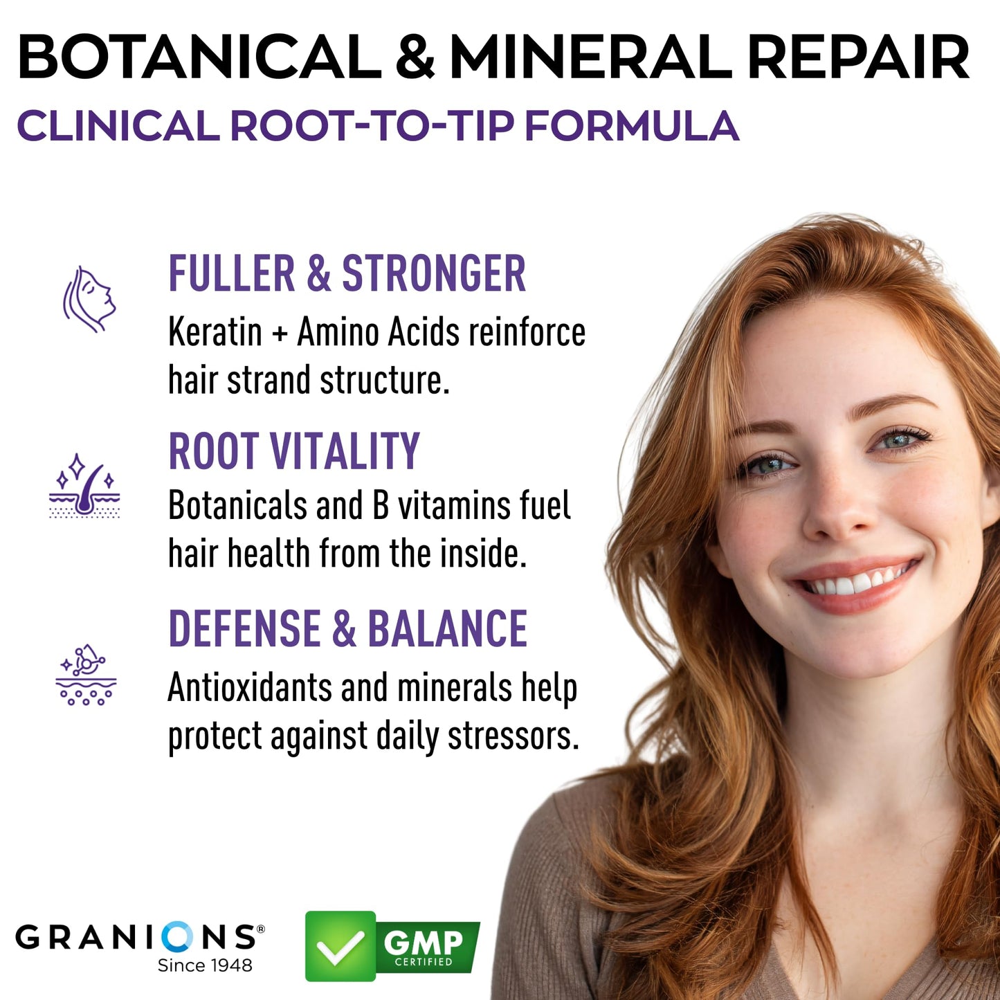 Granions Hair Growth Supplements | Biotin, Keratin & Amino Acids - 90 Tablets