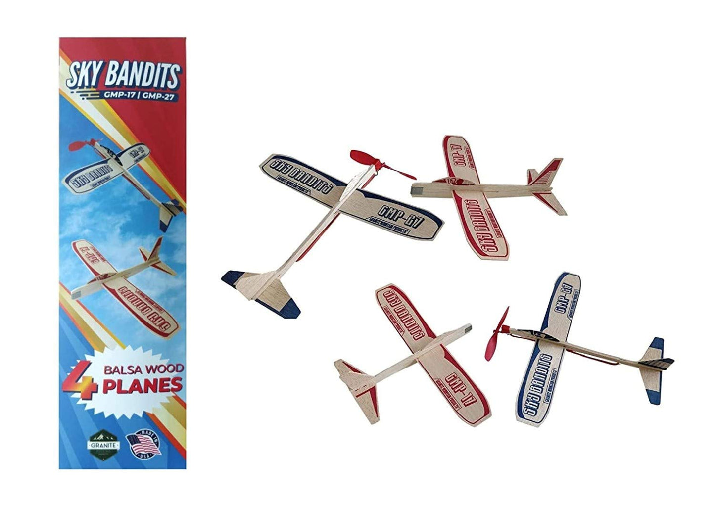 GRANITE MOUNTAIN PRODUCTS Balsa Wood Airplane Kits — 4-Piece Propeller & Glider Set