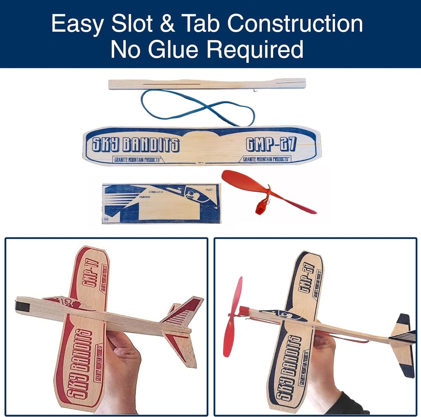 GRANITE MOUNTAIN PRODUCTS Balsa Wood Airplane Kits — 4-Piece Propeller & Glider Set