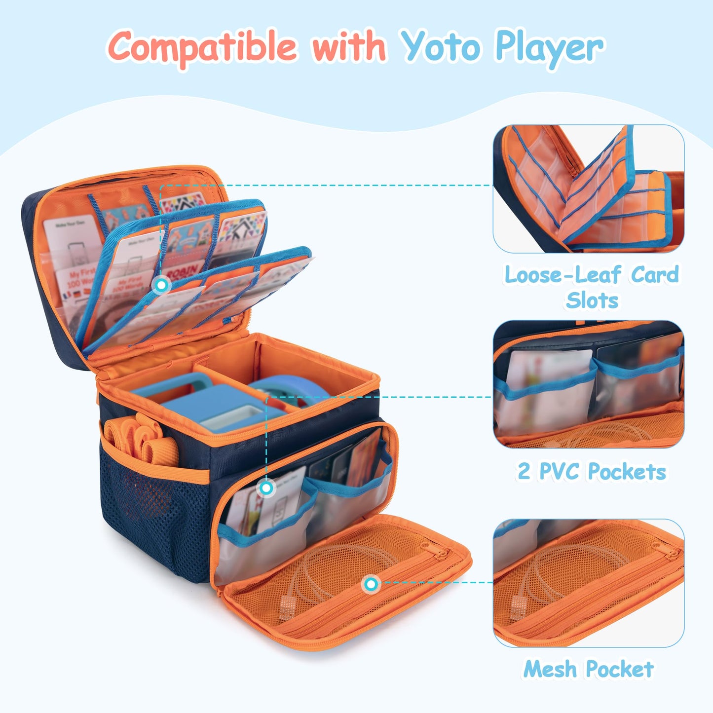 GRAOSO Carrying Case for Yoto Player 3rd Gen – Card Holder for 30 Cards (Blue)