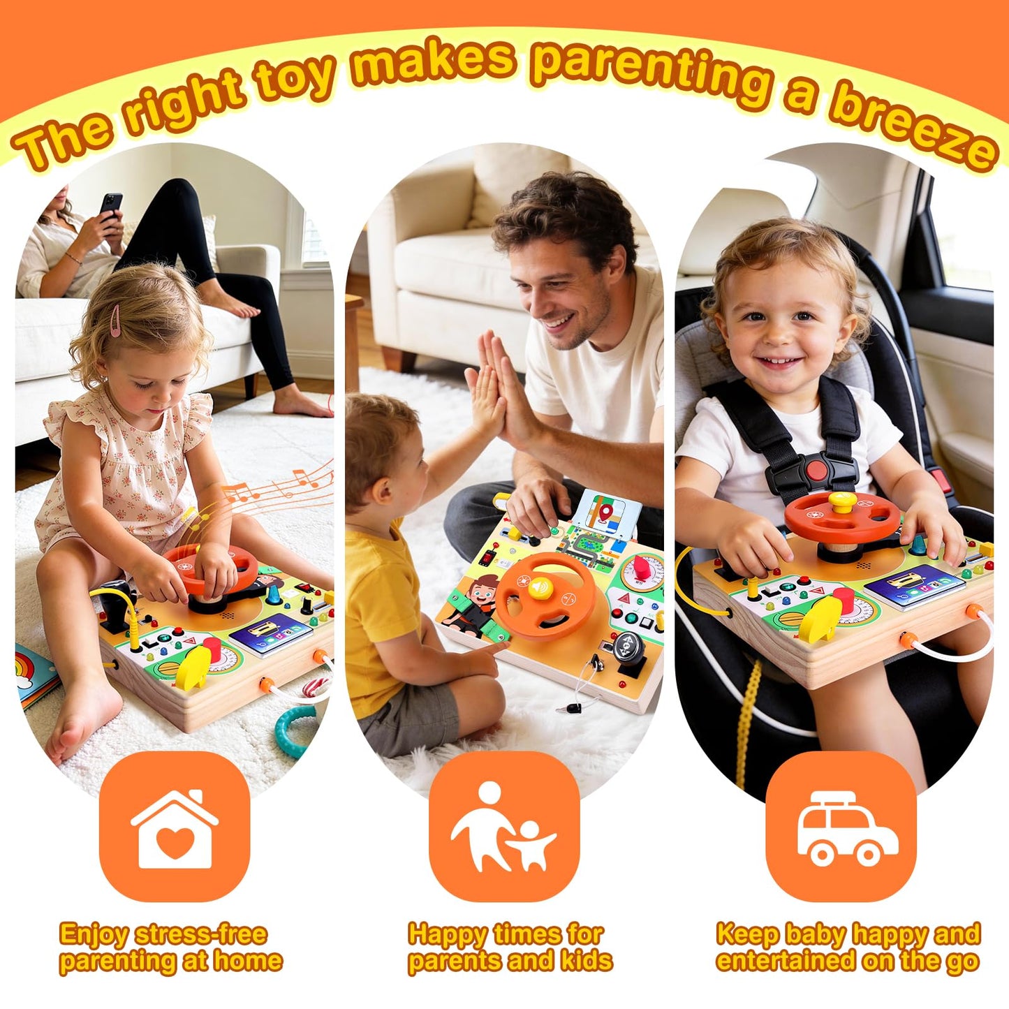 Grarain Busy Board for Toddlers – Montessori Sensory Toy for 1–3 Year Olds | Travel-Ready