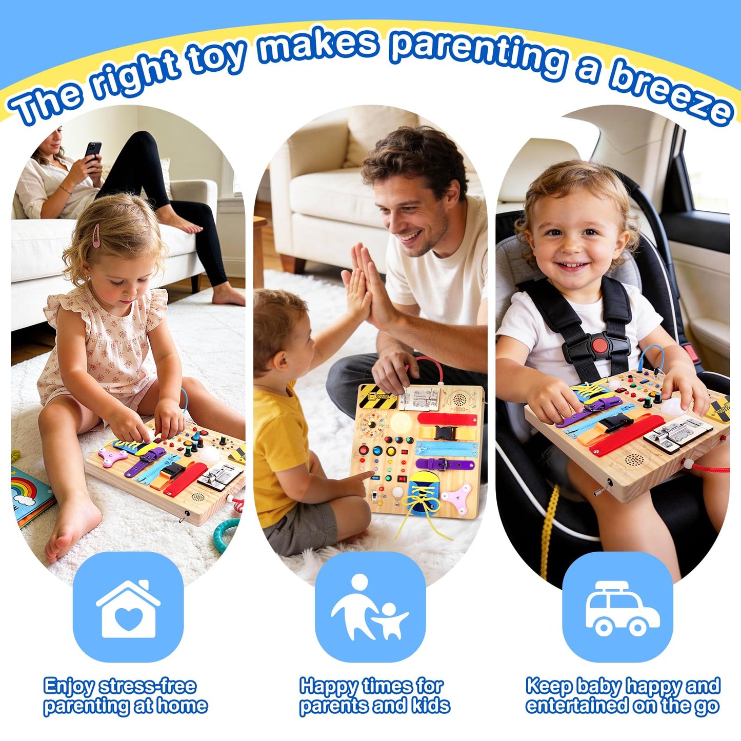Grarain Busy Board for Toddlers – Montessori Toy for 1-3 Year Olds | Travel-Friendly Sensory Learning
