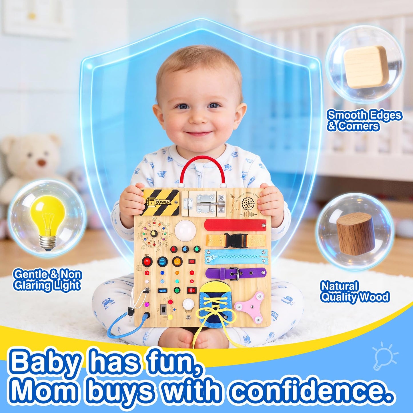 Grarain Busy Board for Toddlers – Montessori Toy for 1-3 Year Olds | Travel-Friendly Sensory Learning