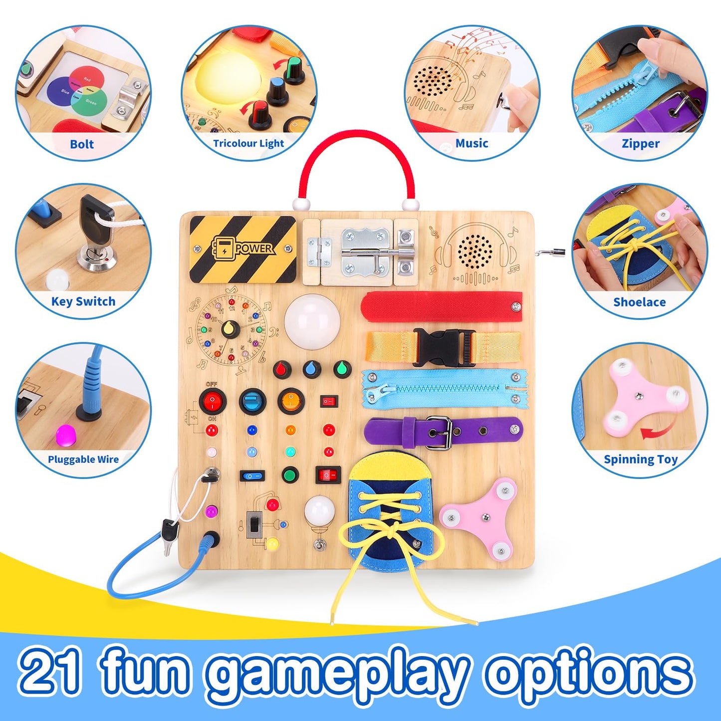 Grarain Busy Board for Toddlers – Montessori Toy for 1-3 Year Olds | Travel-Friendly Sensory Learning