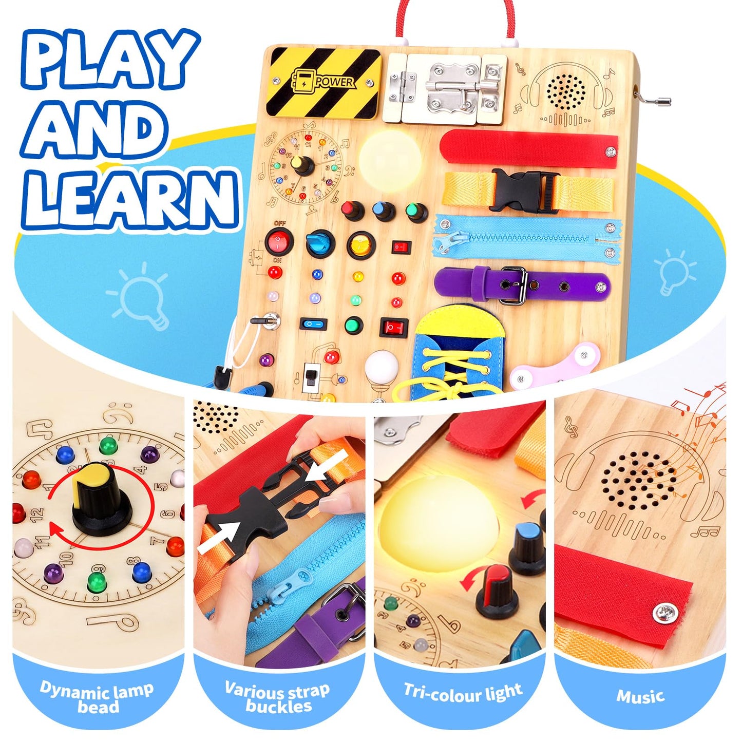 Grarain Busy Board for Toddlers – Montessori Toy for 1-3 Year Olds | Travel-Friendly Sensory Learning