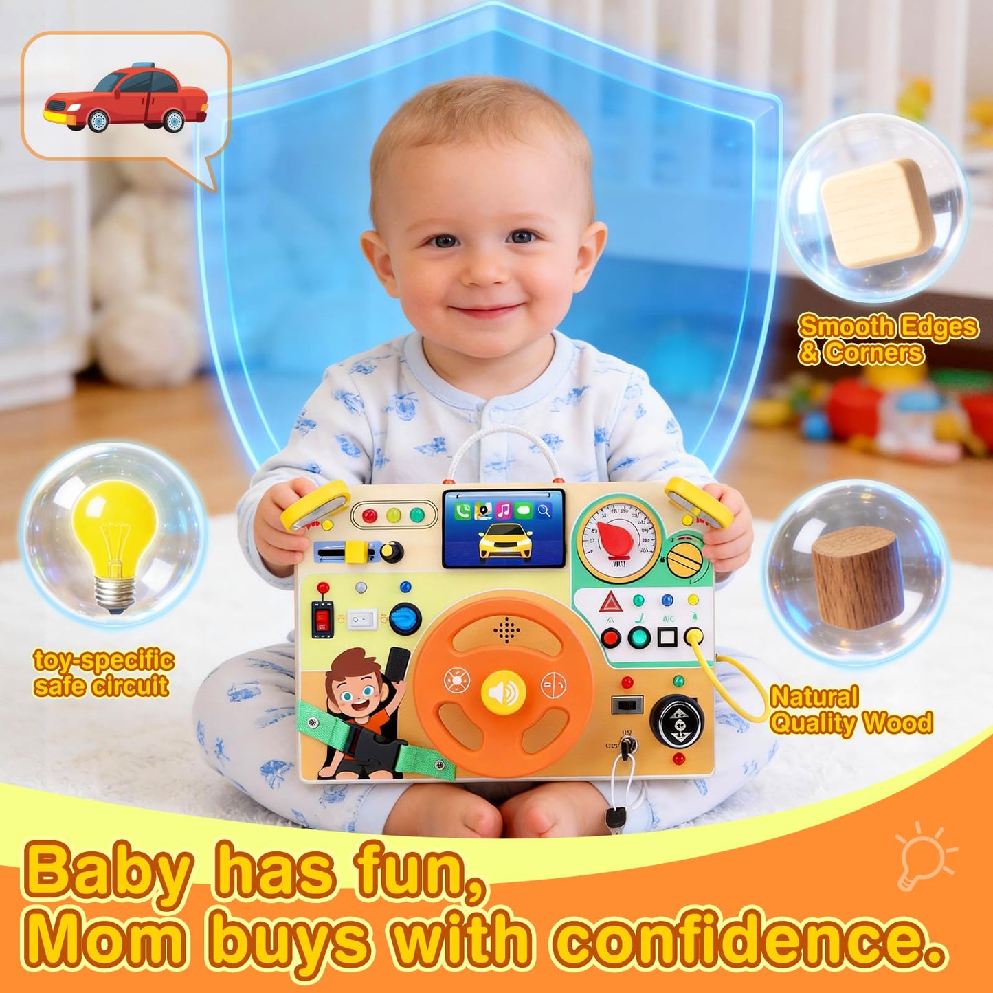 Grarain Busy Board for Toddlers – Montessori Sensory Toy for 1–3 Year Olds | Travel-Ready