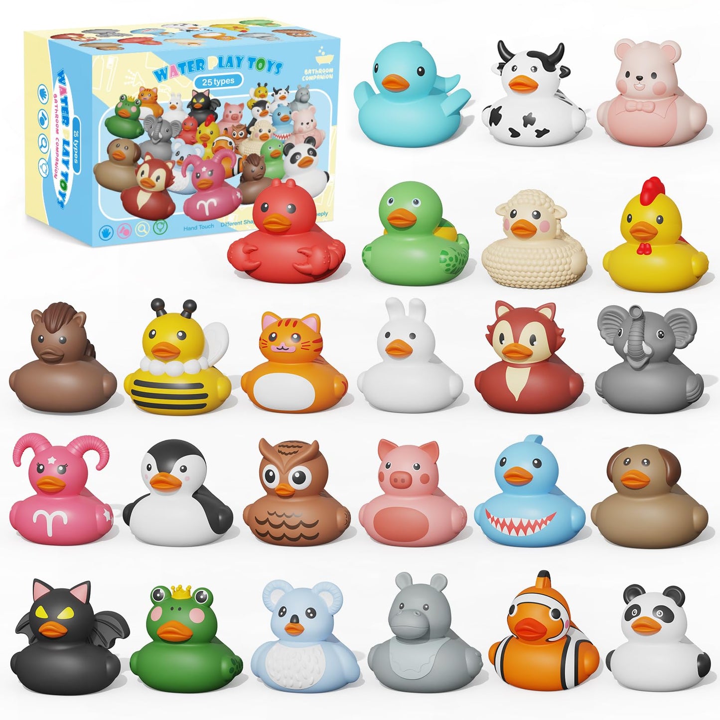 Grarain 25PCS Rubber Ducks – Safe No-Hole Bathtub Toys for Toddlers 18+ Months