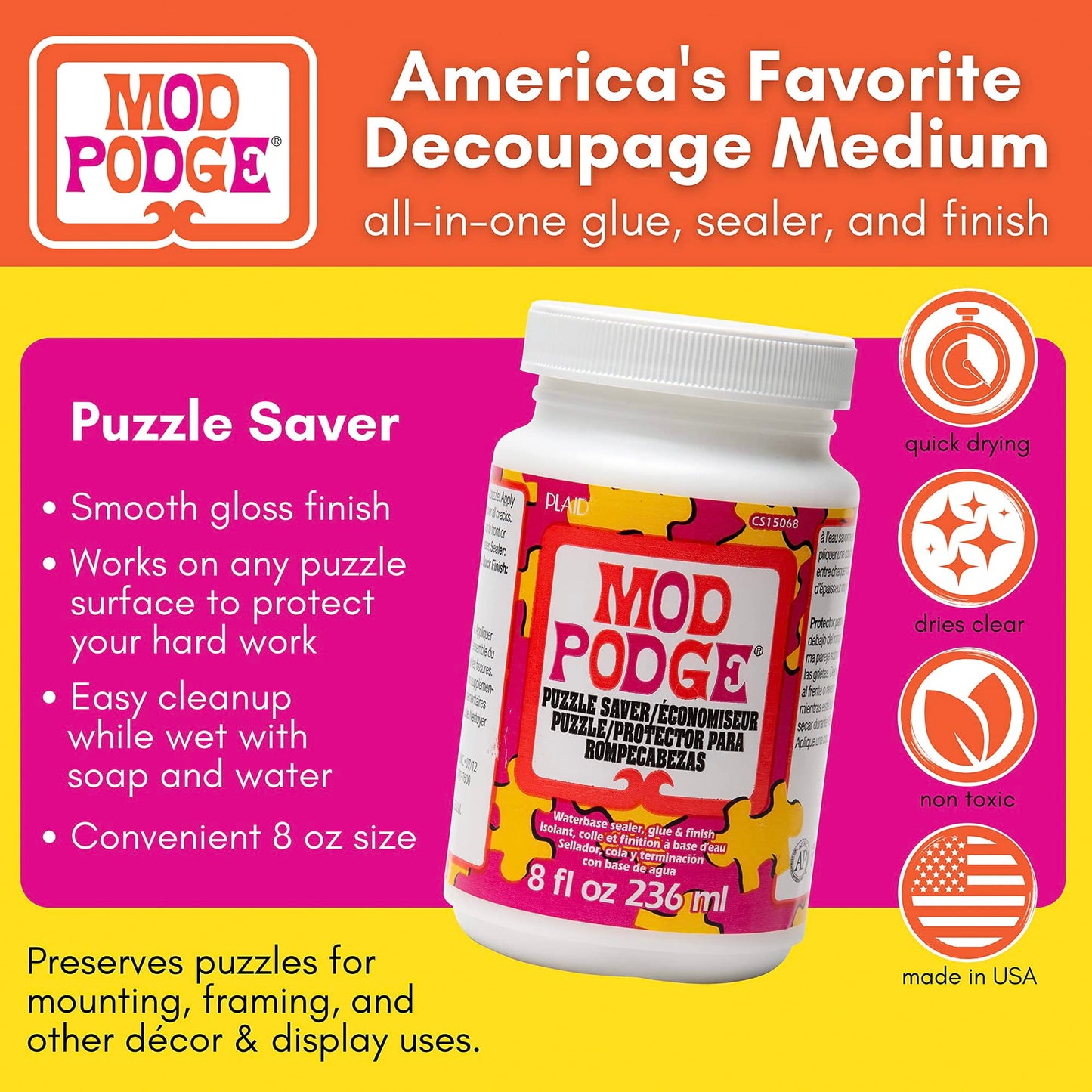 GRAS Art Bundles Mod Podge Puzzle Saver Kit – Glue, Brushes & Pixiss Accessory Set for Puzzles