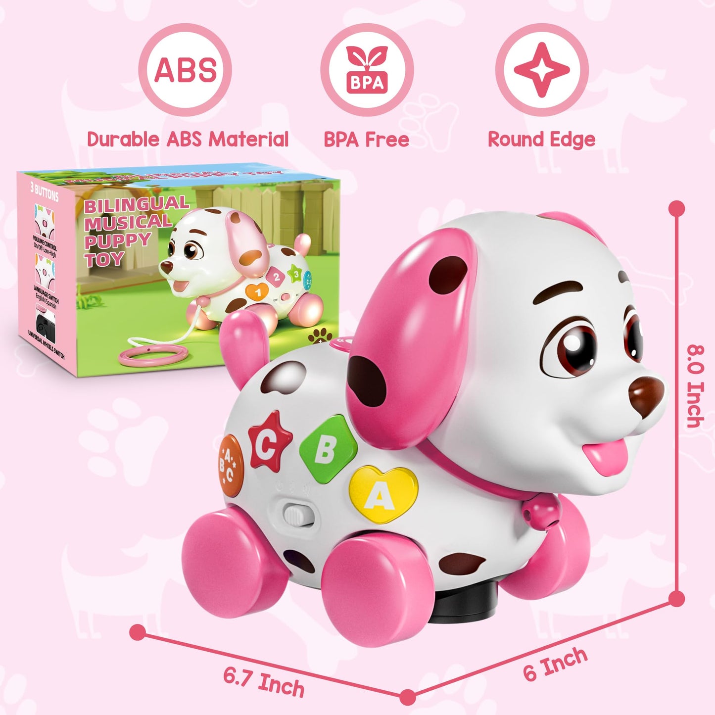 Grasili Musical Bilingual Puppy Toy for 1 Year Old Girls | Learning & Walking Toy (6-18 Months)