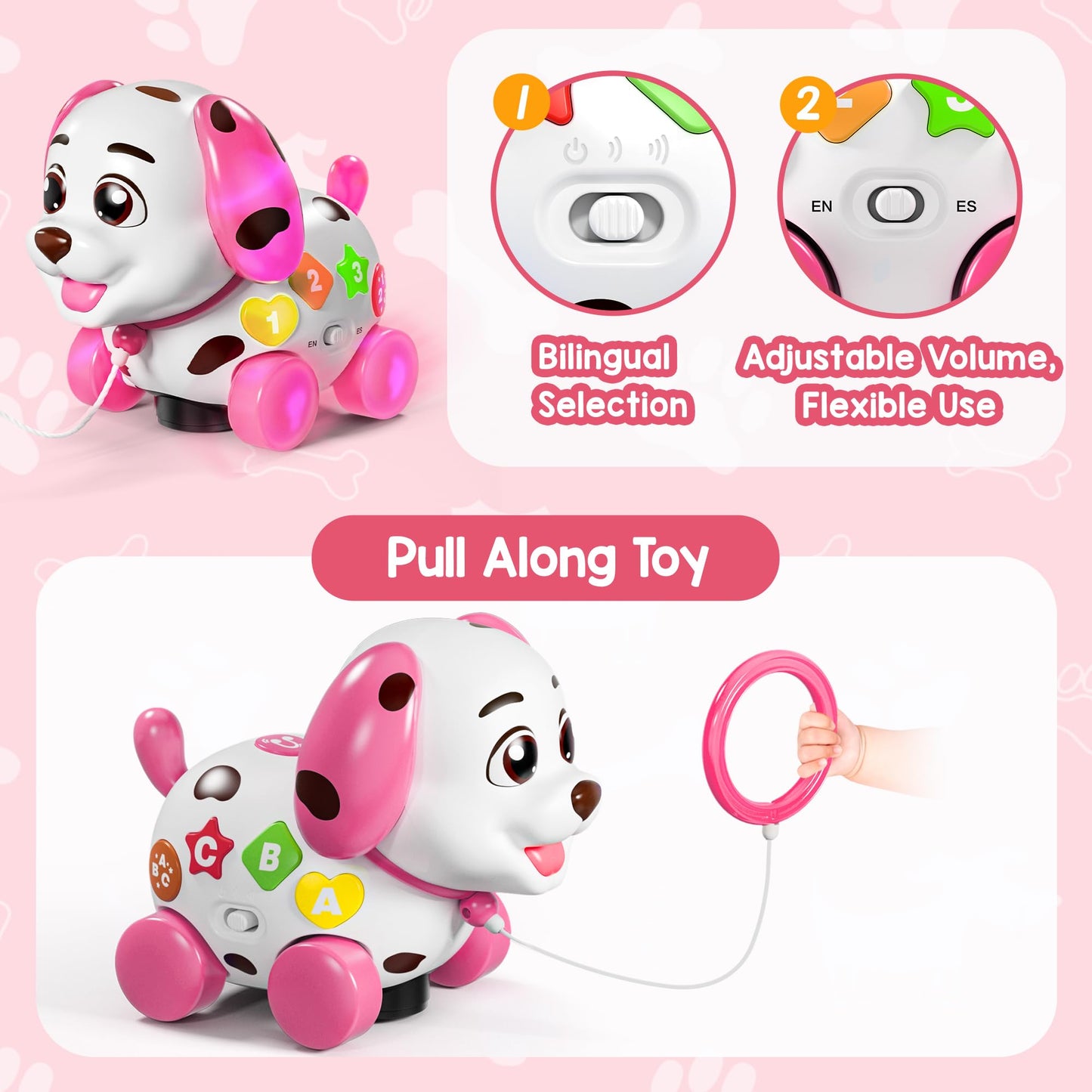 Grasili Musical Bilingual Puppy Toy for 1 Year Old Girls | Learning & Walking Toy (6-18 Months)