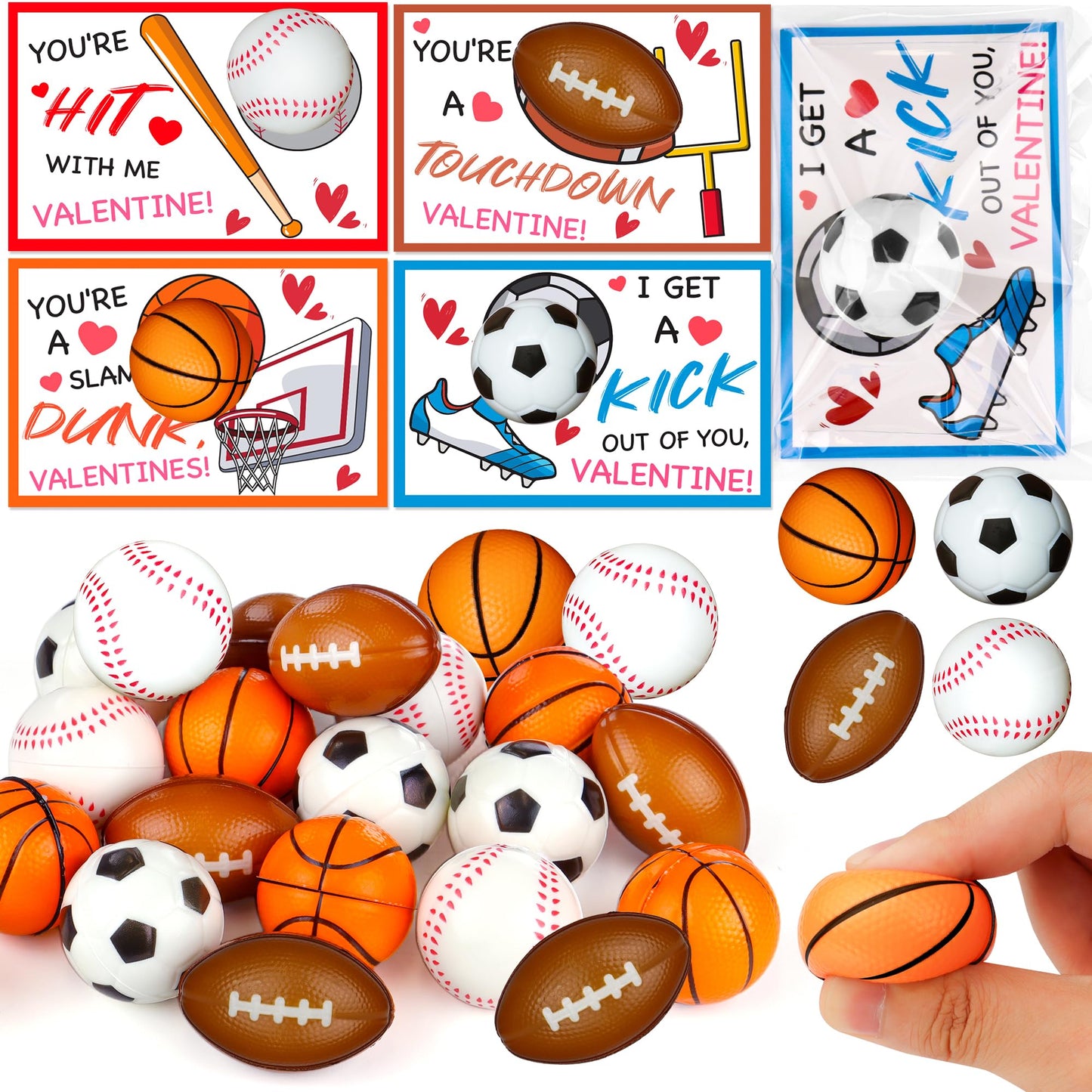 Grastfu 28-Pack Valentines Day Gifts for Kids – Sports Balls & Cards