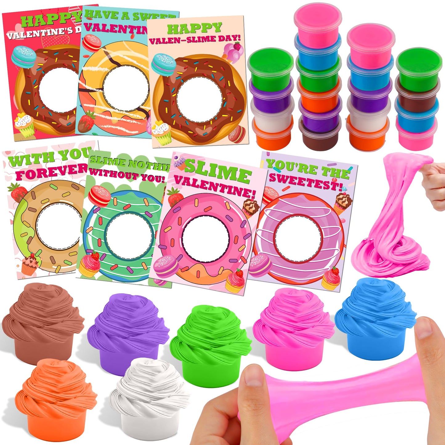 Grastfu 28-Pack Valentine’s Day Butter Slime Kit with Donut Cards for Kids