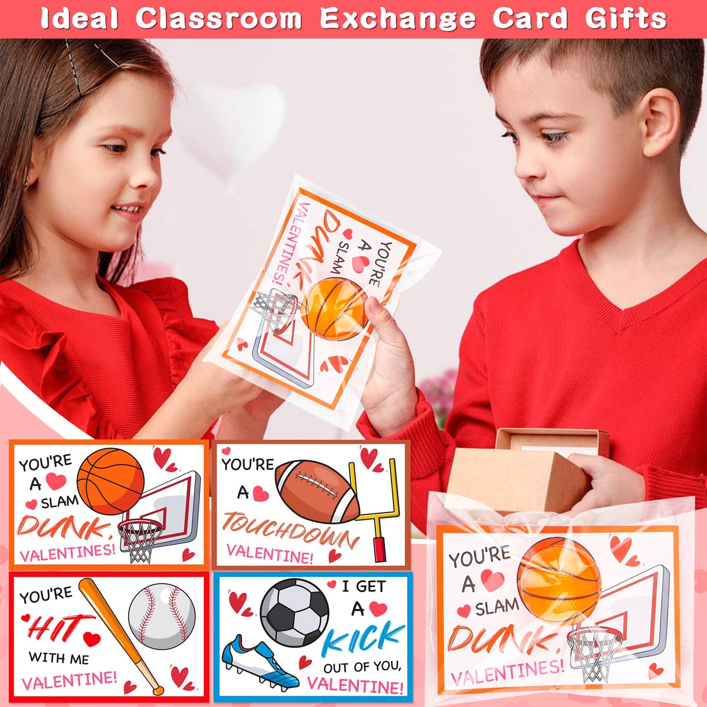 Grastfu 28-Pack Valentines Day Gifts for Kids – Sports Balls & Cards