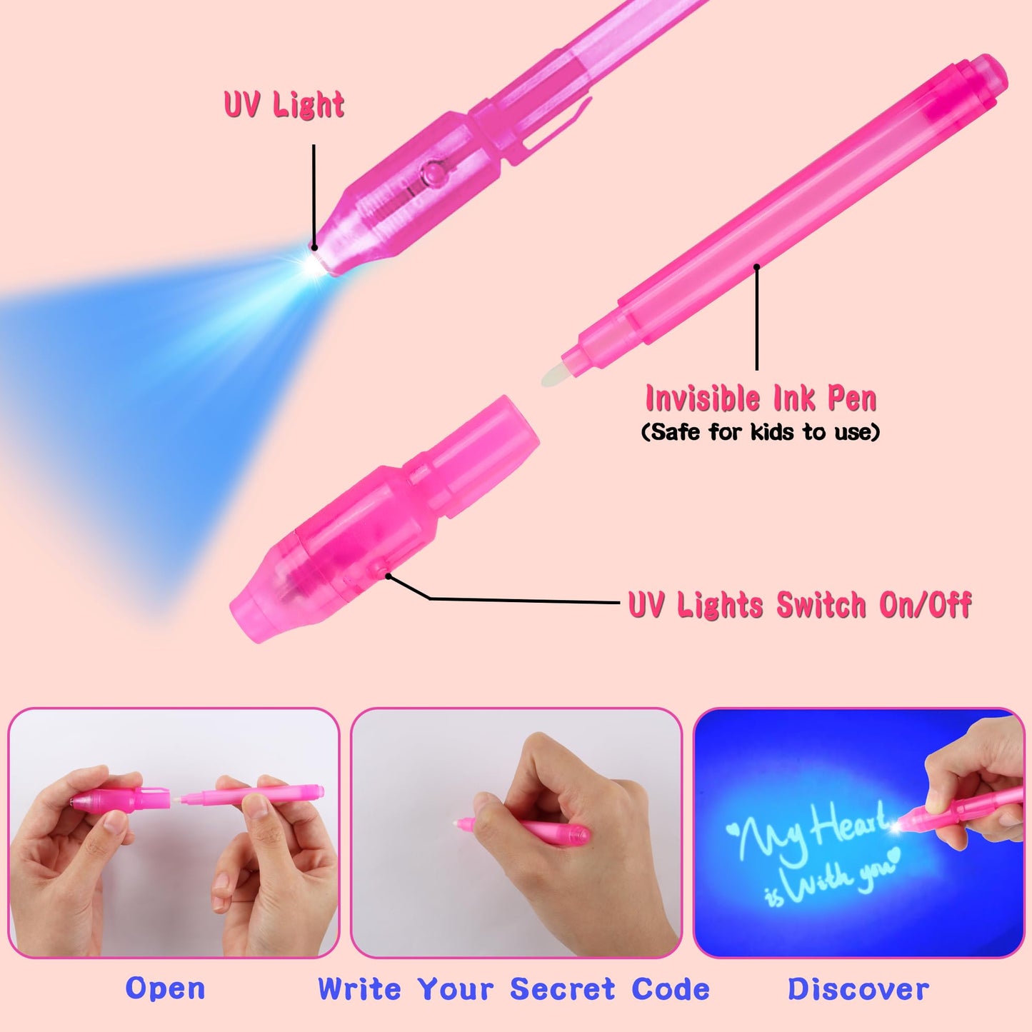 Grastfu 24-Pack Valentines Day Gifts for Kids — Invisible Ink Pens with Cards