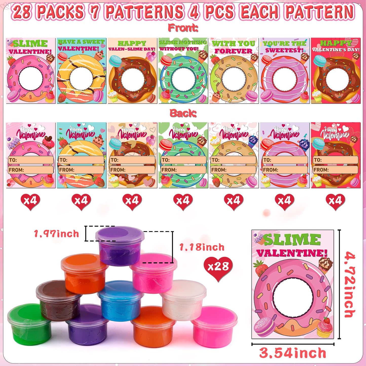 Grastfu 28-Pack Valentine’s Day Butter Slime Kit with Donut Cards for Kids