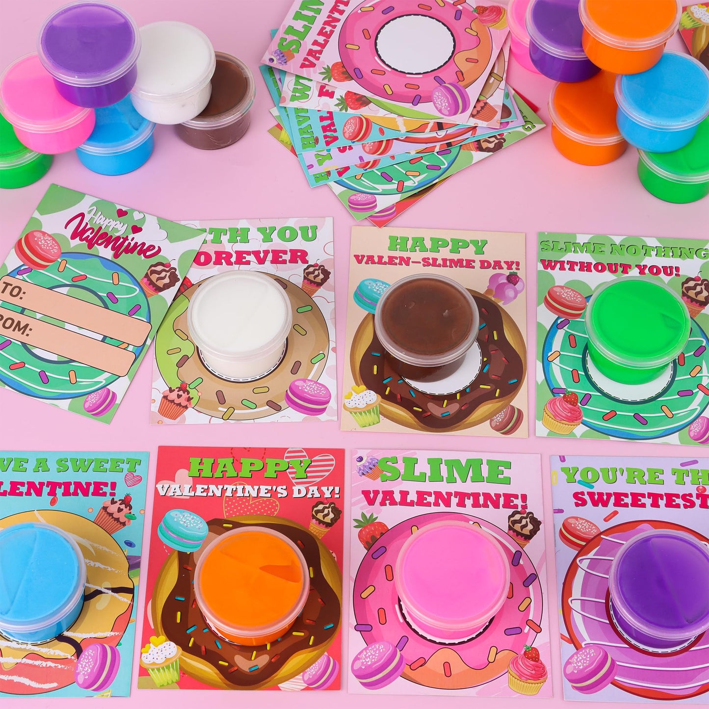 Grastfu 28-Pack Valentine’s Day Butter Slime Kit with Donut Cards for Kids