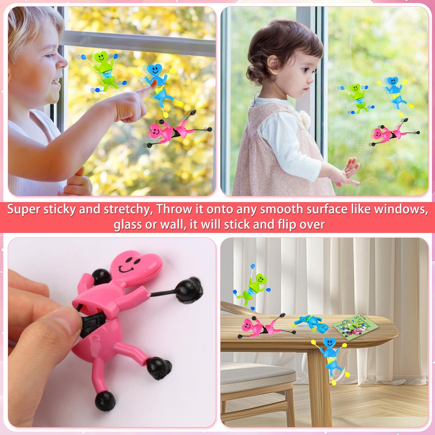 Grastfu 28-Pack Valentines Day Gifts for Kids - Sticky Man Toys & Classroom Cards