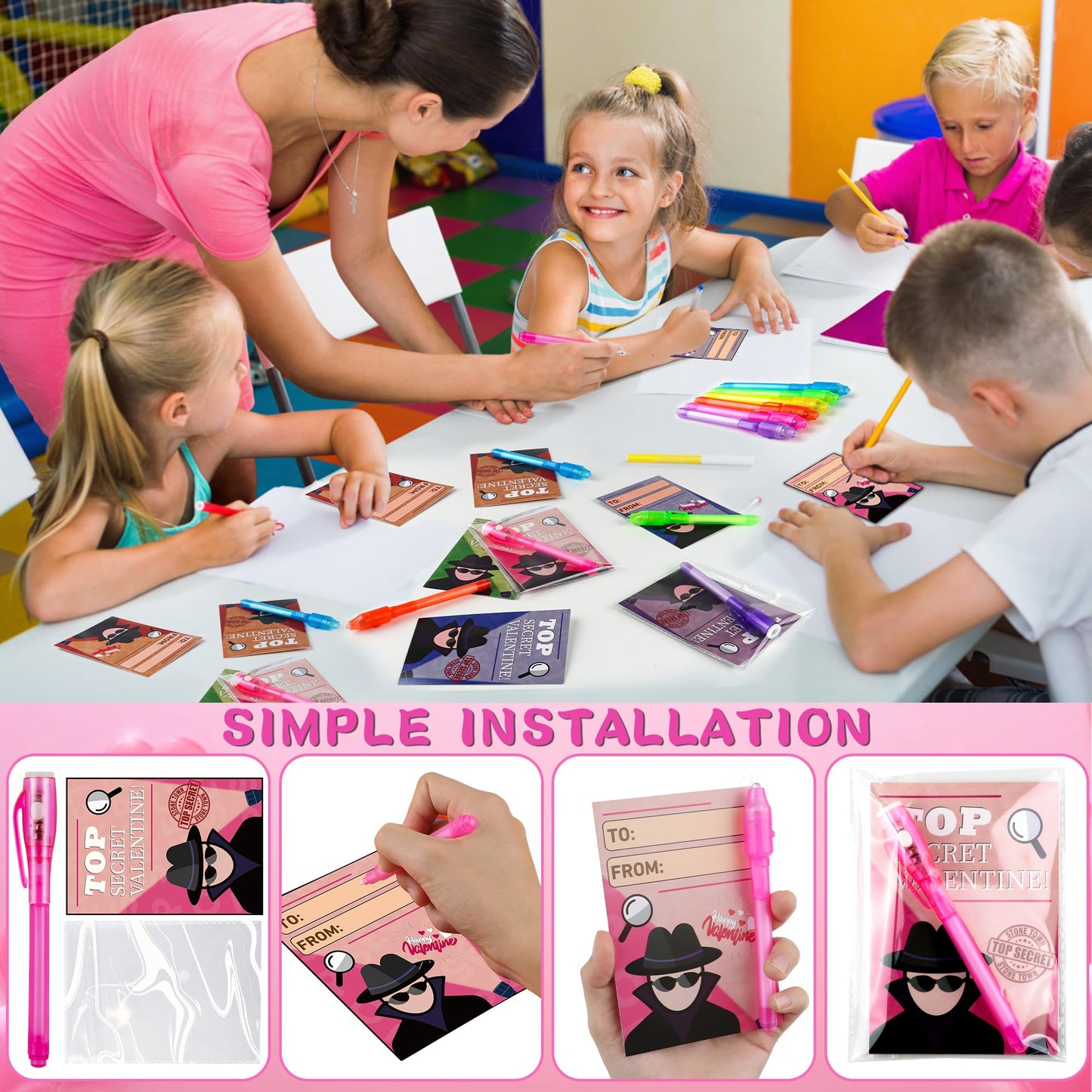 Grastfu 24-Pack Valentines Day Gifts for Kids — Invisible Ink Pens with Cards