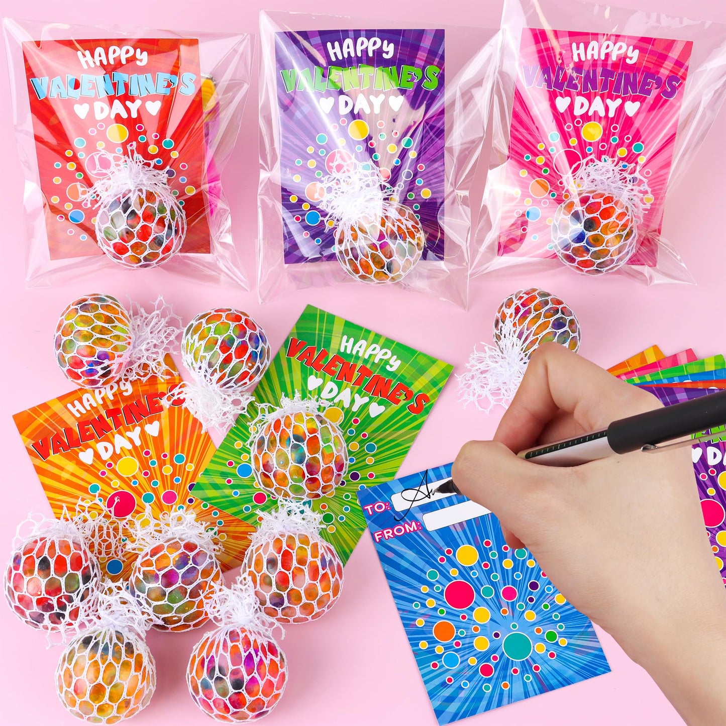 Grastfu 24-Pack Valentines Day Stress Balls with Cards – Classroom Gifts & Party Favors