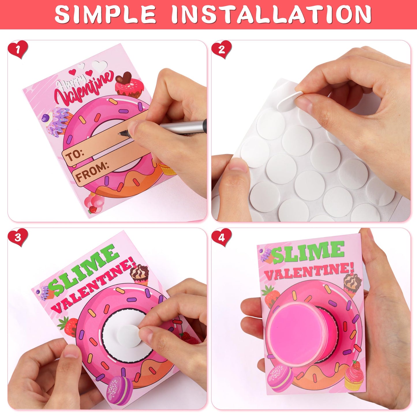 Grastfu 28-Pack Valentine’s Day Butter Slime Kit with Donut Cards for Kids