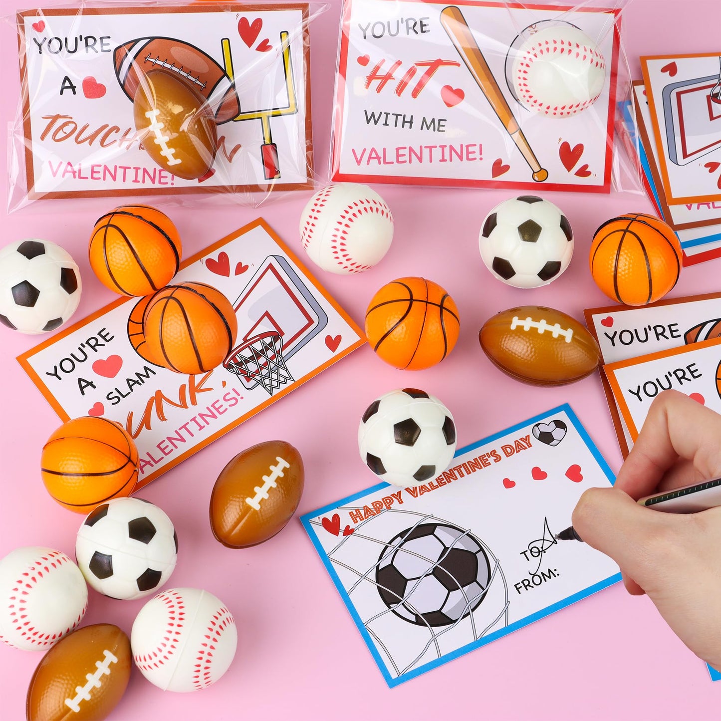 Grastfu 28-Pack Valentines Day Gifts for Kids – Sports Balls & Cards
