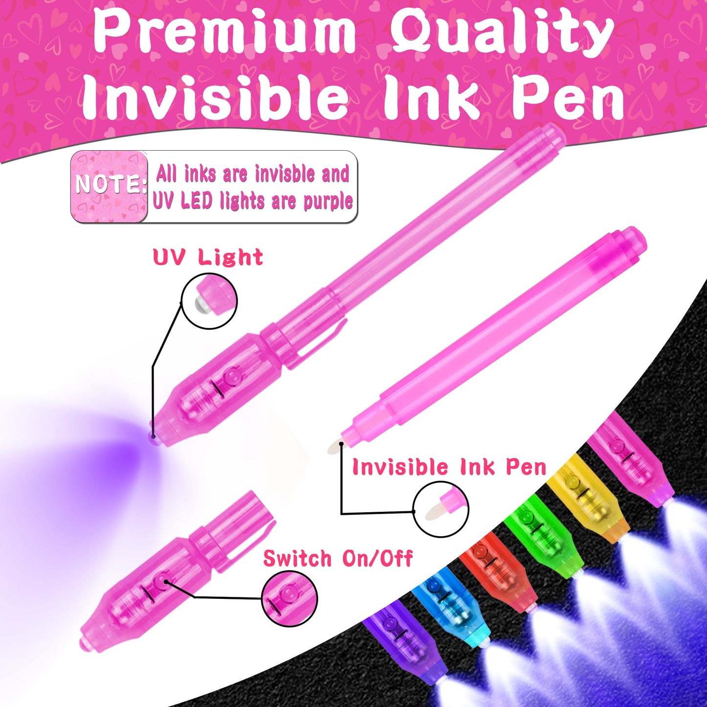 Grastfu 24-Pack Valentines Day Gifts for Kids — Invisible Ink Pens with LED Glow & Space Cards